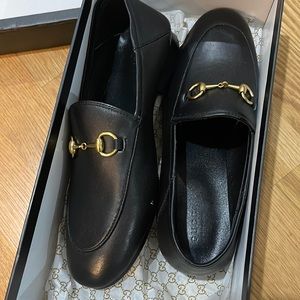 Faux metal buckle loafers